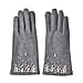 Natural Cashmere Gloves Decorated with Shiny Beads & Touch Screen Function - Grey