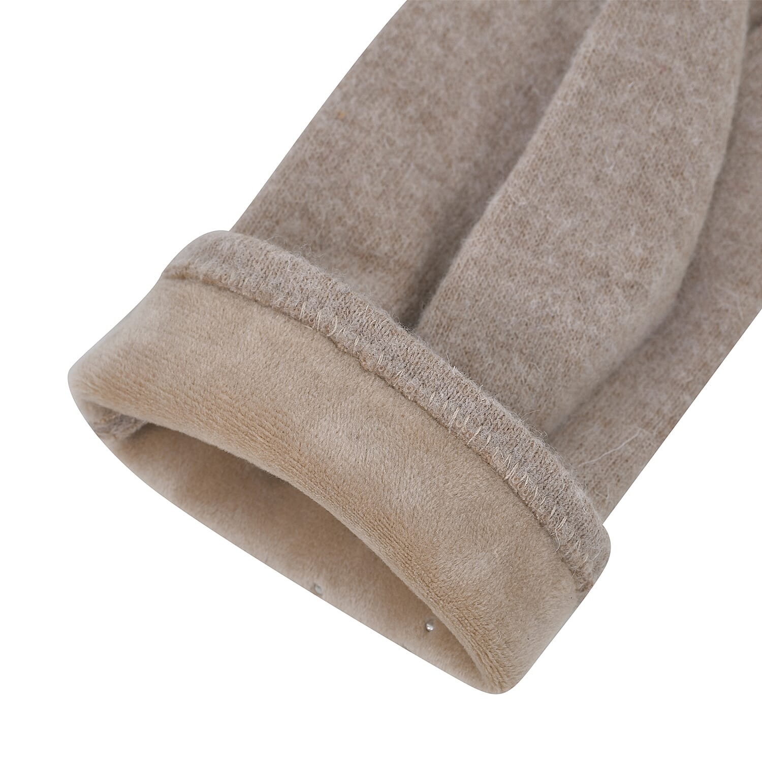 Cashmere Gloves Decorated with Shiny Beads & Touch Screen Function  - Beige