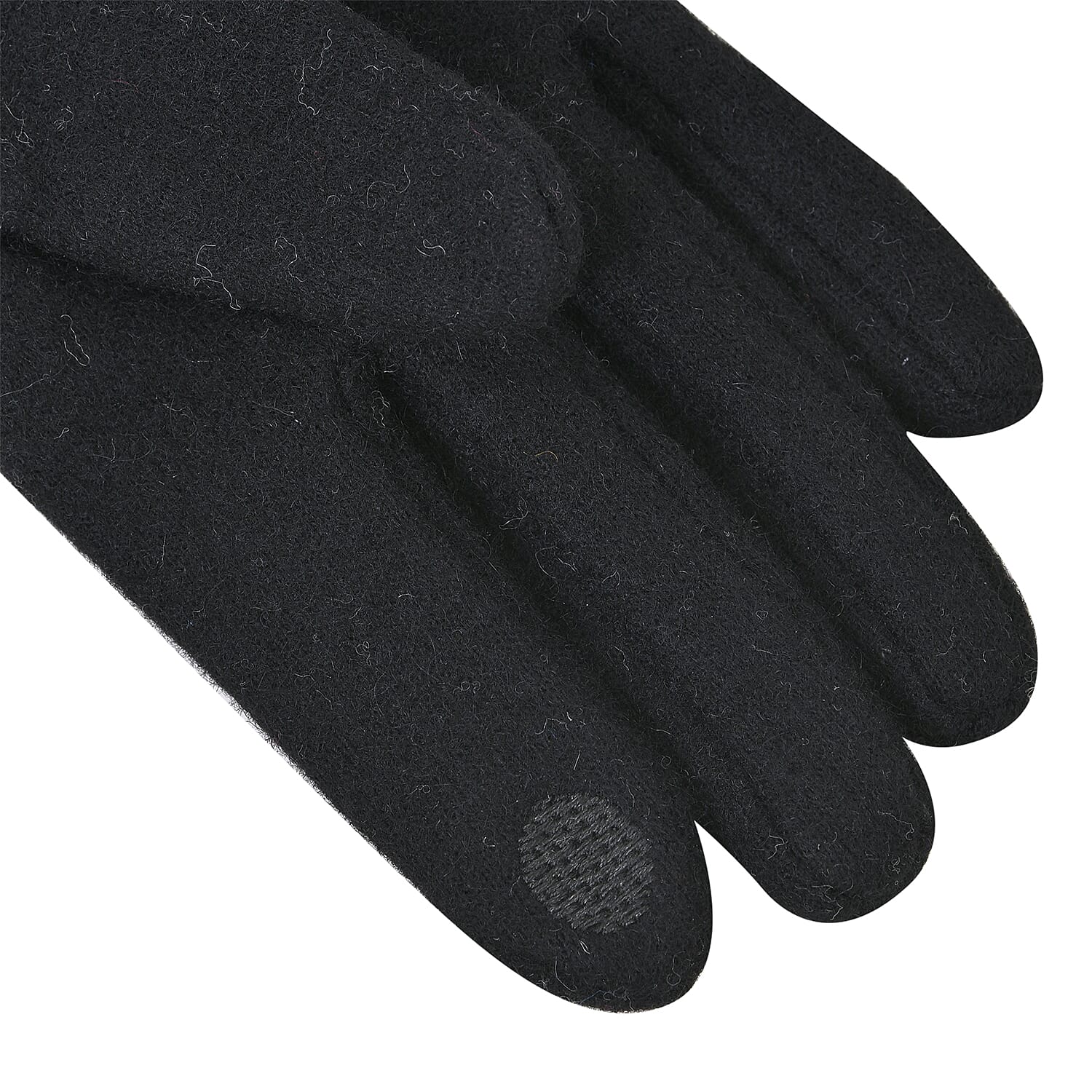 Cashmere Gloves Decorated with Shiny Beads & Touch Screen Function - Black