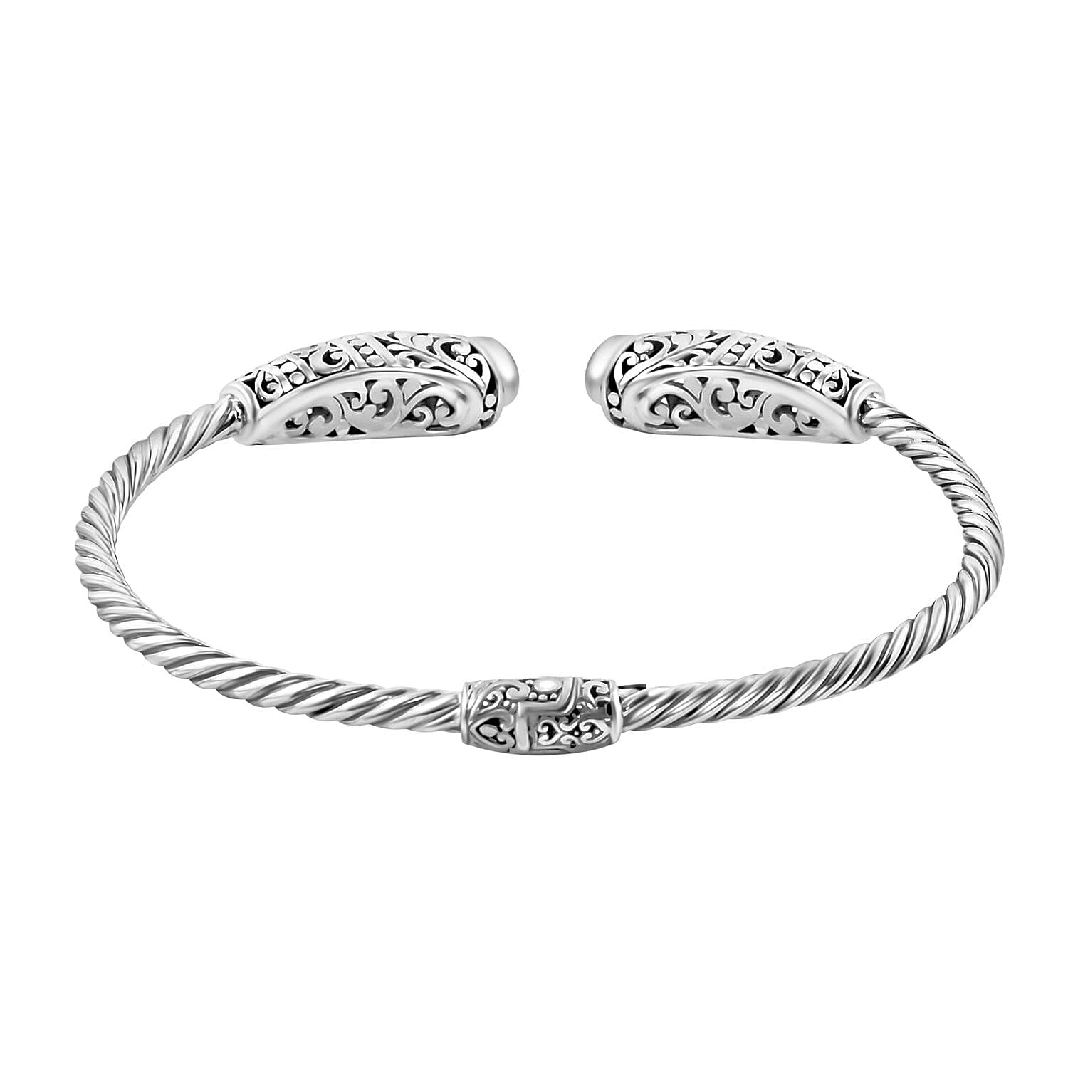 Royal Bali Collection Amethyst Cuff Bangle (Size - 7.50) in Sterling Silver 1.50 Ct, Silver Wt. 16.00 Gms