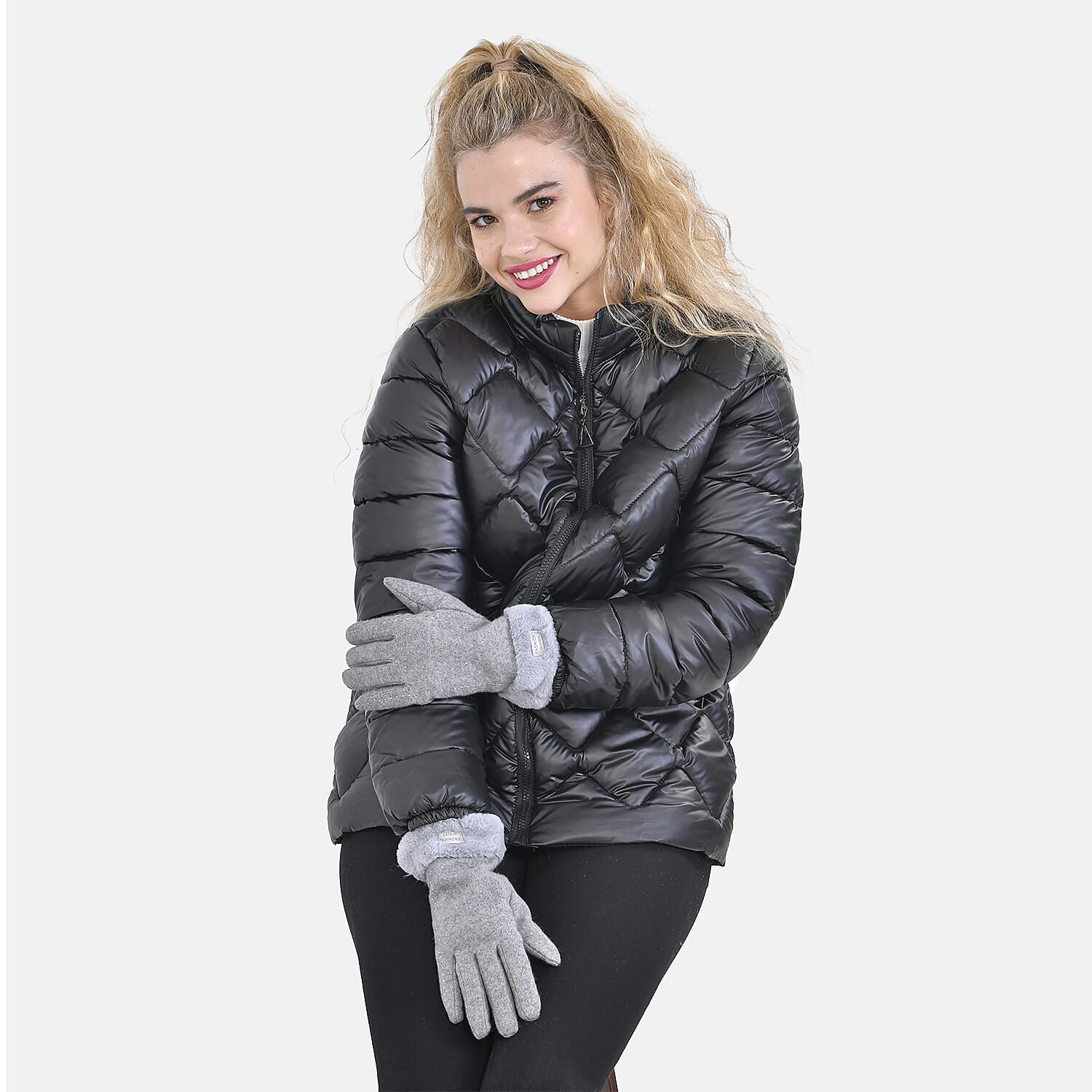 Cashmere Wool and Fine Fleece Touch Screen Gloves with Faux Fur Trim -  Grey