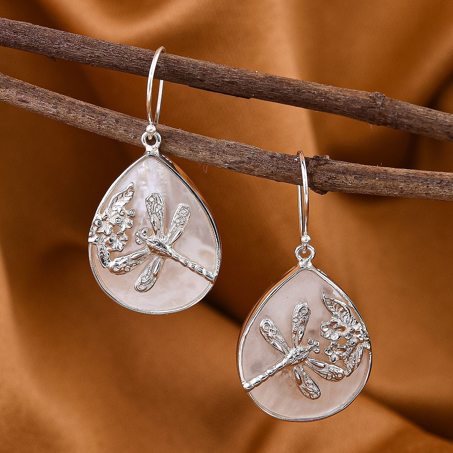 Royal Bali Collection - Mother Of Pearl Dragonfly Earrings in Sterling Silver