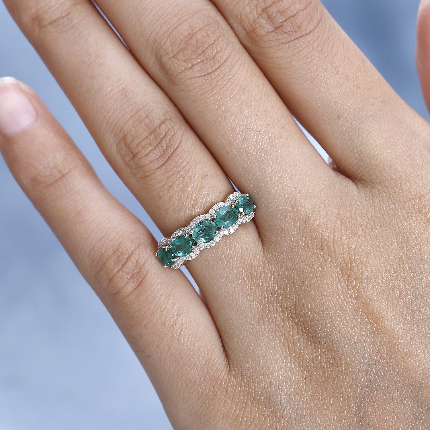 9K Yellow Gold Zambian Emerald & Moissanite Ring 1.54 Ct.