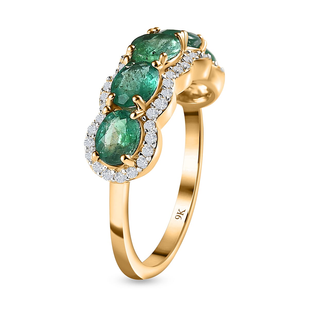 9K Yellow Gold Zambian Emerald & Moissanite Ring 1.54 Ct.