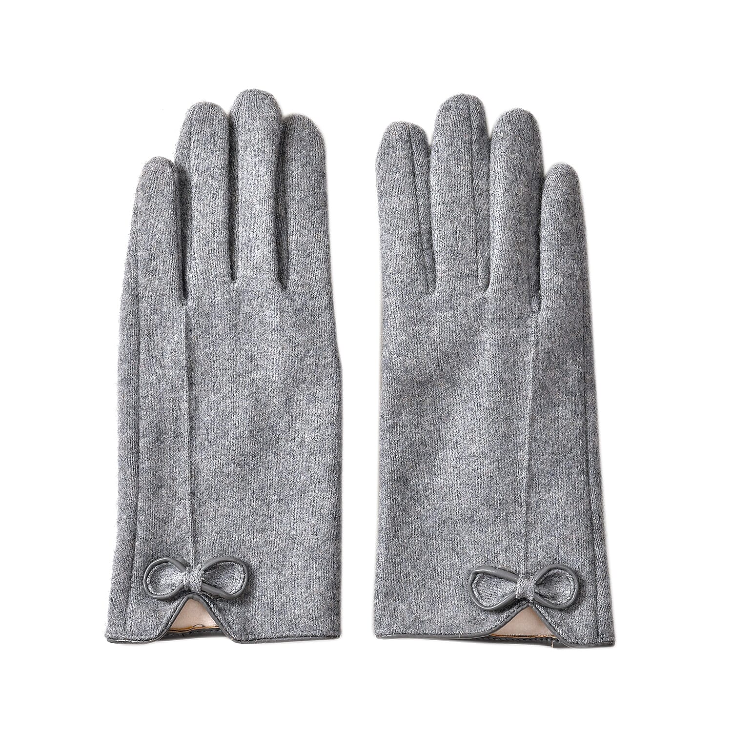 Cashmere Touch Screen Gloves with Decorative Bowknot - Grey