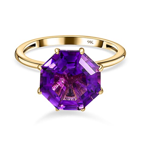 9K Yellow Gold  AA   Moroccan Amethyst ,  Moissanite  Solitaire Ring 4.17 ct,  Gold Wt. 1.9 Gms  4.173  Ct.
