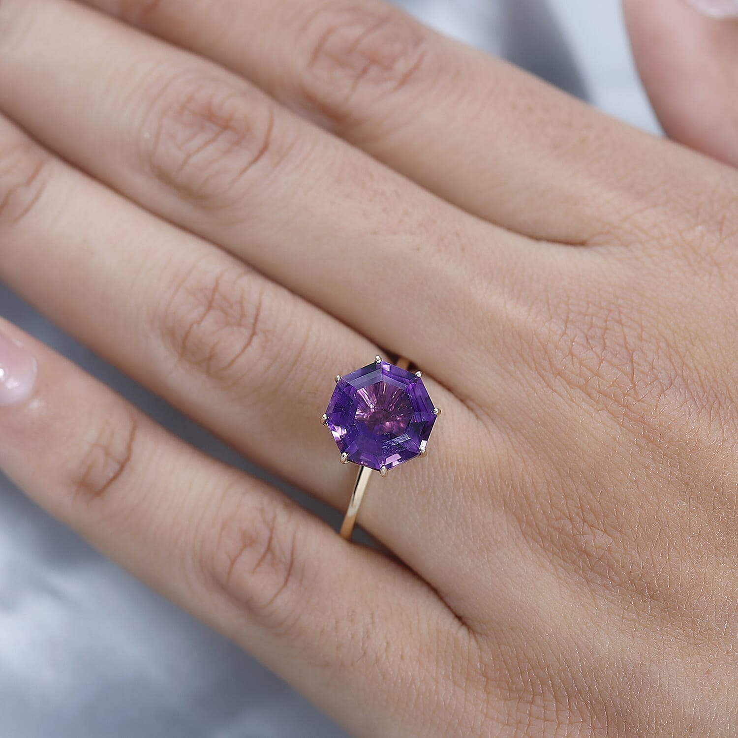 9K Yellow Gold Moroccan Amethyst & Moissanite Ring 4.17 Ct.