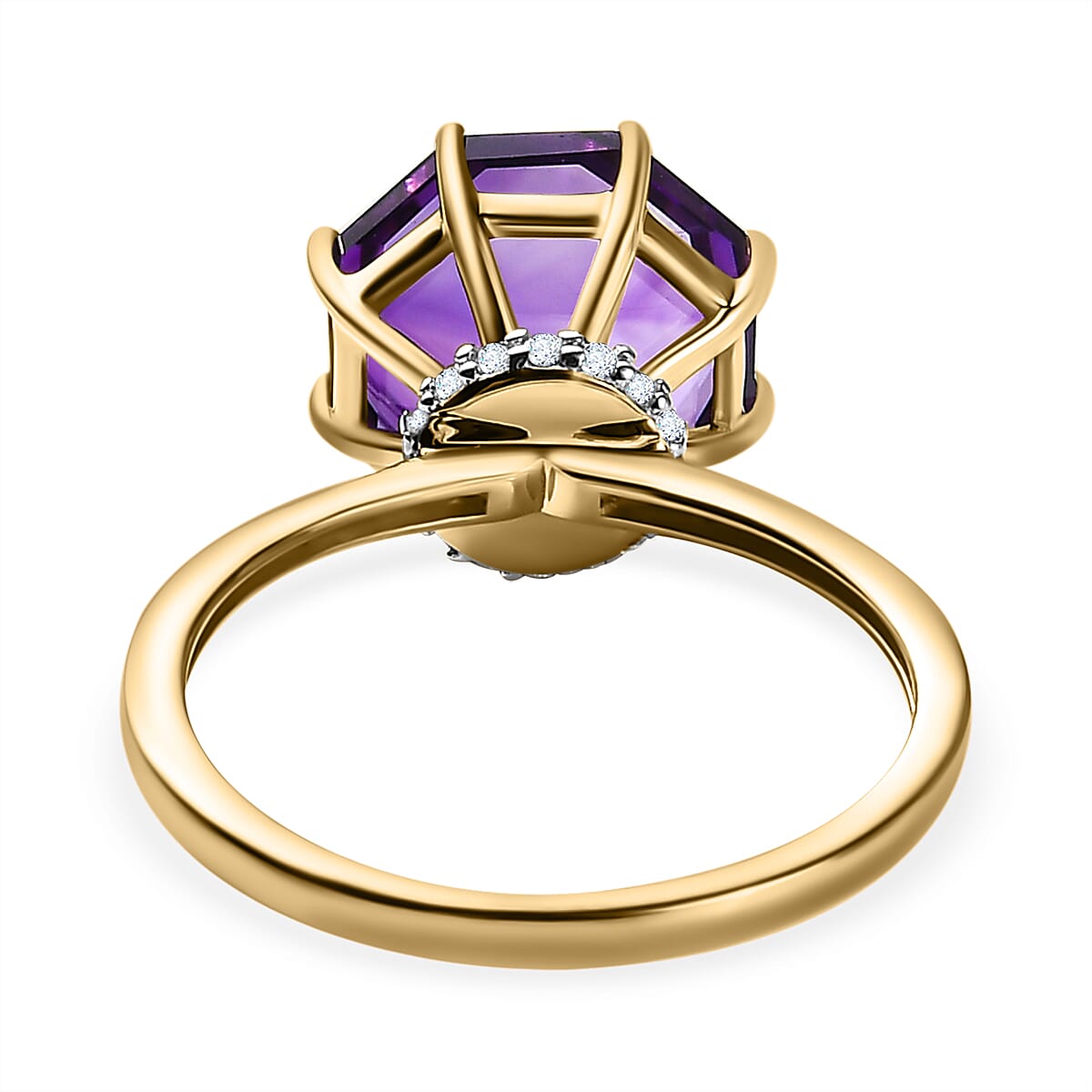 9K Yellow Gold Moroccan Amethyst & Moissanite Ring 4.17 Ct.