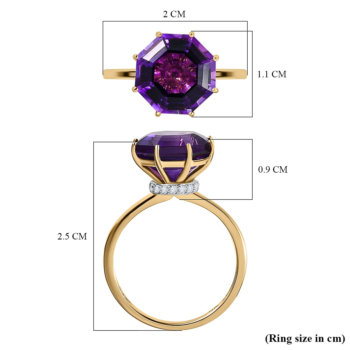 9K Yellow Gold Moroccan Amethyst & Moissanite Ring 4.17 Ct.