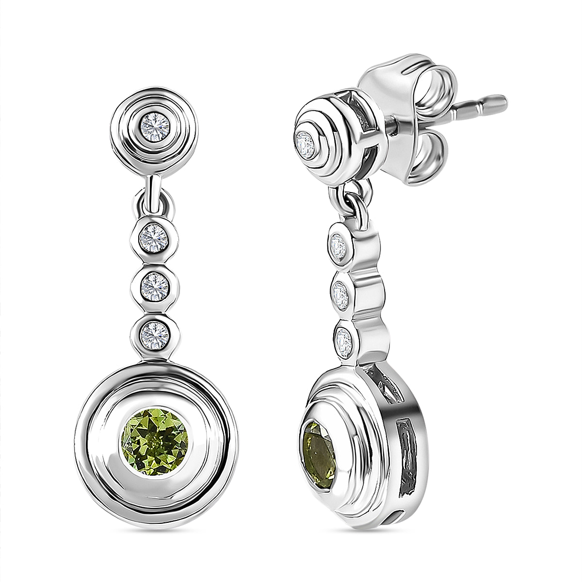 Calabar Tourmaline & Natural Zircon Dangle Earrings in Platinum Overlay Sterling Silver