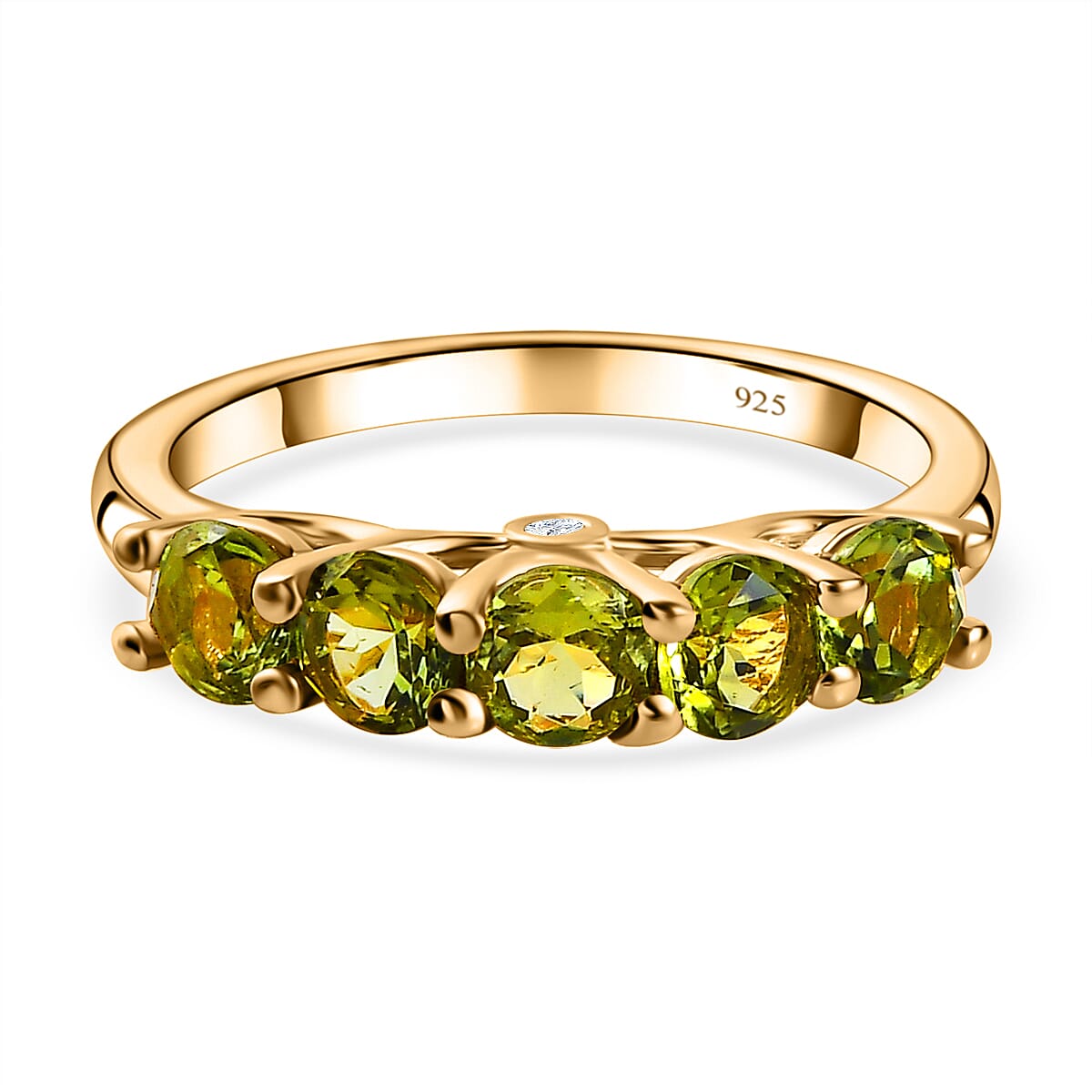 Calabar Tourmaline & Natural 5 Stone Ring in 18K Vermeil Yellow Gold Plated Sterling Silver 1.15 Ct