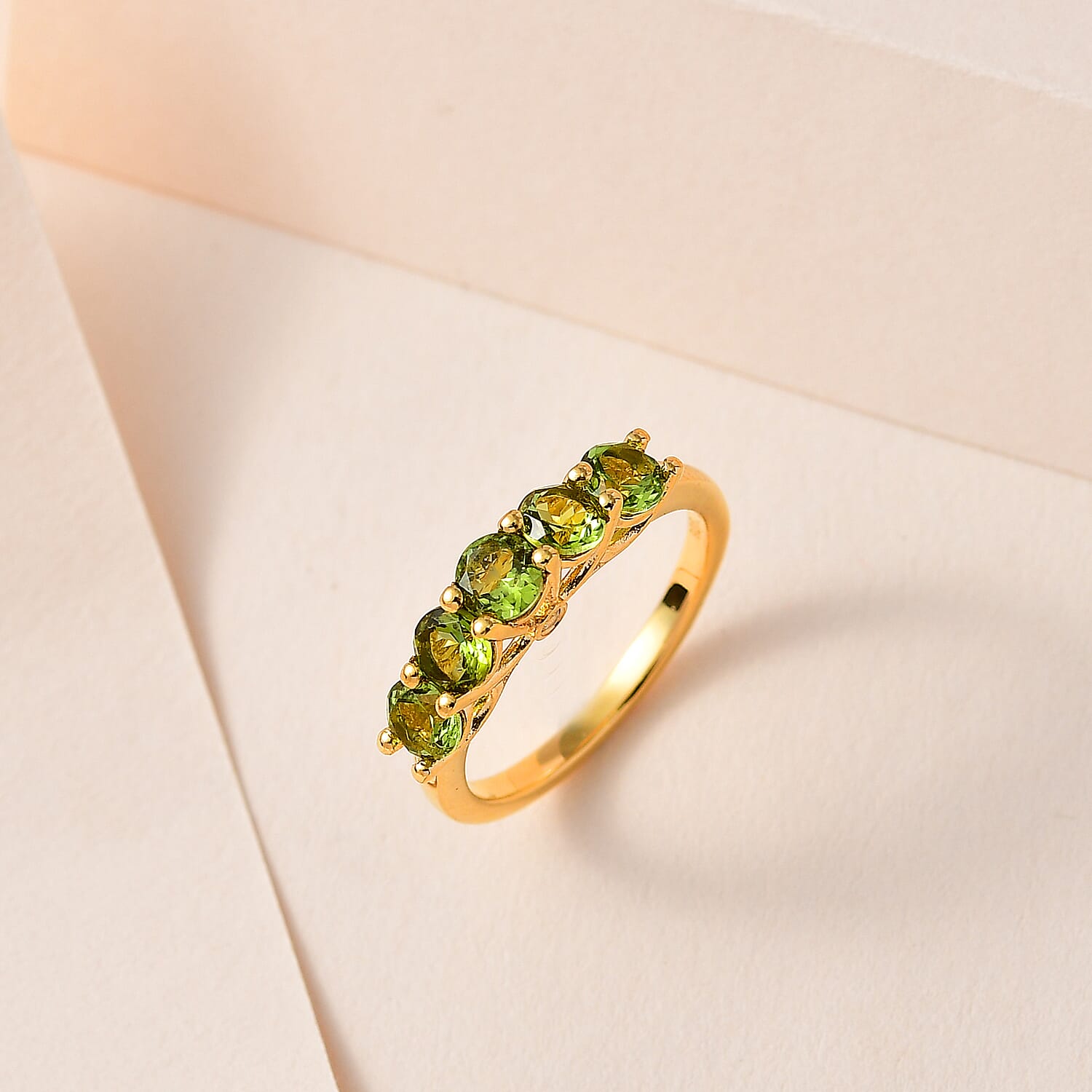 Calabar Tourmaline & Natural 5 Stone Ring in 18K Vermeil Yellow Gold Plated Sterling Silver 1.15 Ct