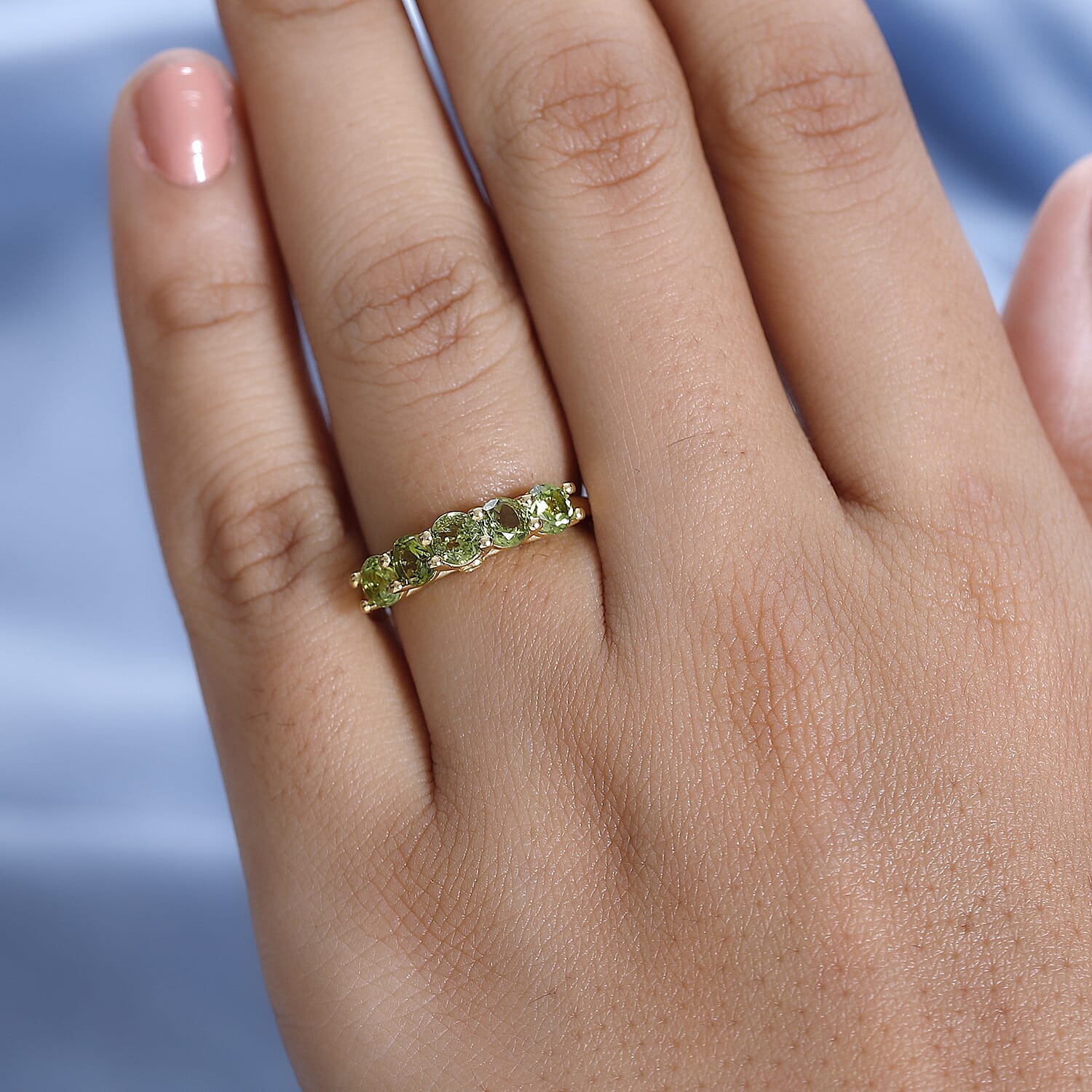 Calabar Tourmaline & Natural 5 Stone Ring in 18K Vermeil Yellow Gold Plated Sterling Silver 1.15 Ct