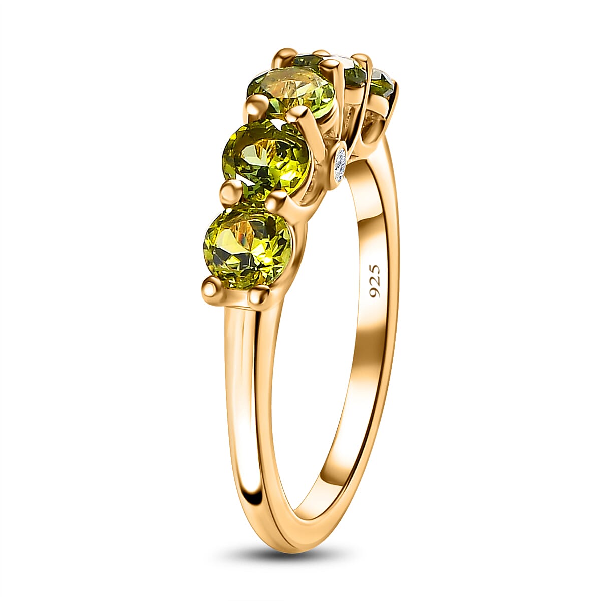 Calabar Tourmaline & Natural 5 Stone Ring in 18K Vermeil Yellow Gold Plated Sterling Silver 1.15 Ct