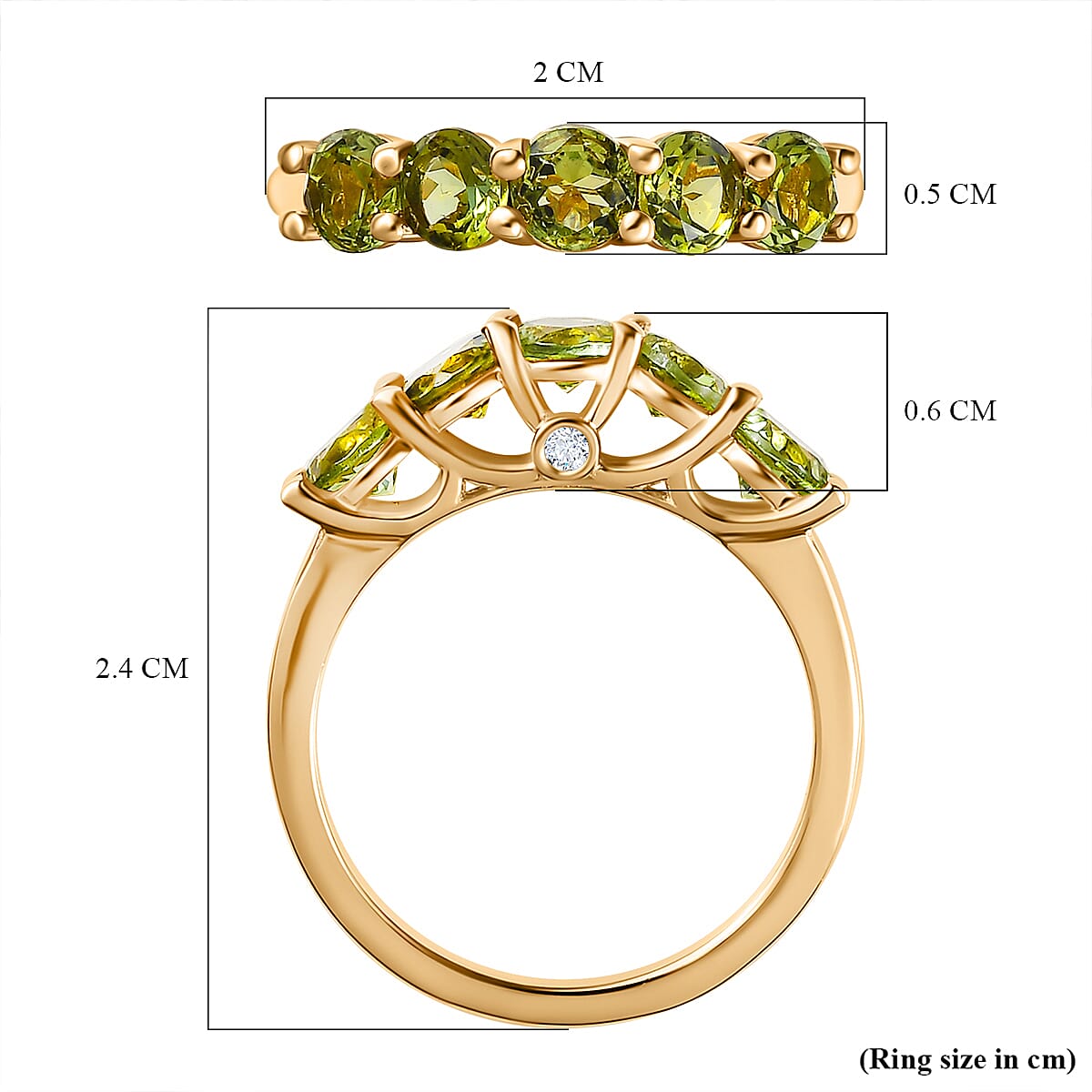 Calabar Tourmaline & Natural 5 Stone Ring in 18K Vermeil Yellow Gold Plated Sterling Silver 1.15 Ct