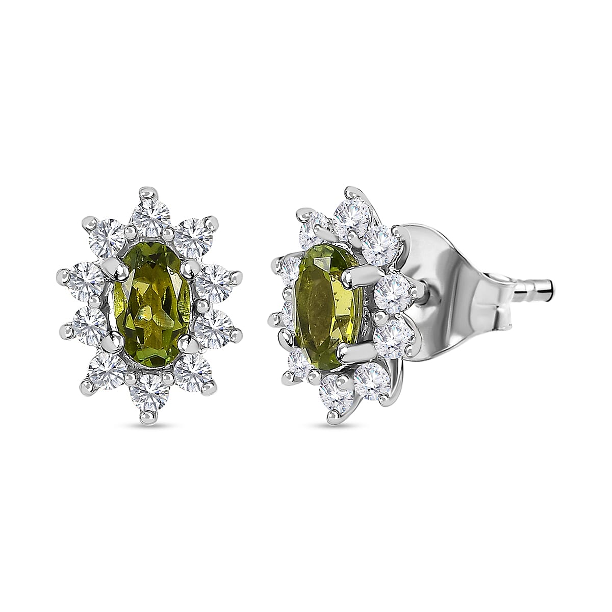 Calabar Tourmaline & Natural Zircon Stud Earrings in Platinum Overlay Sterling Silver