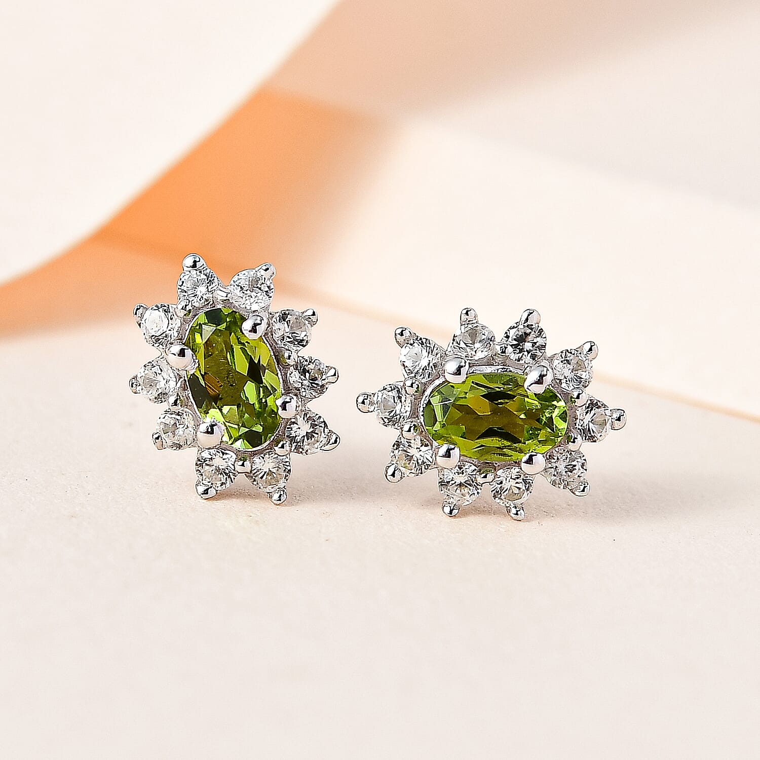Calabar Tourmaline & Natural Zircon Stud Earrings in Platinum Overlay Sterling Silver