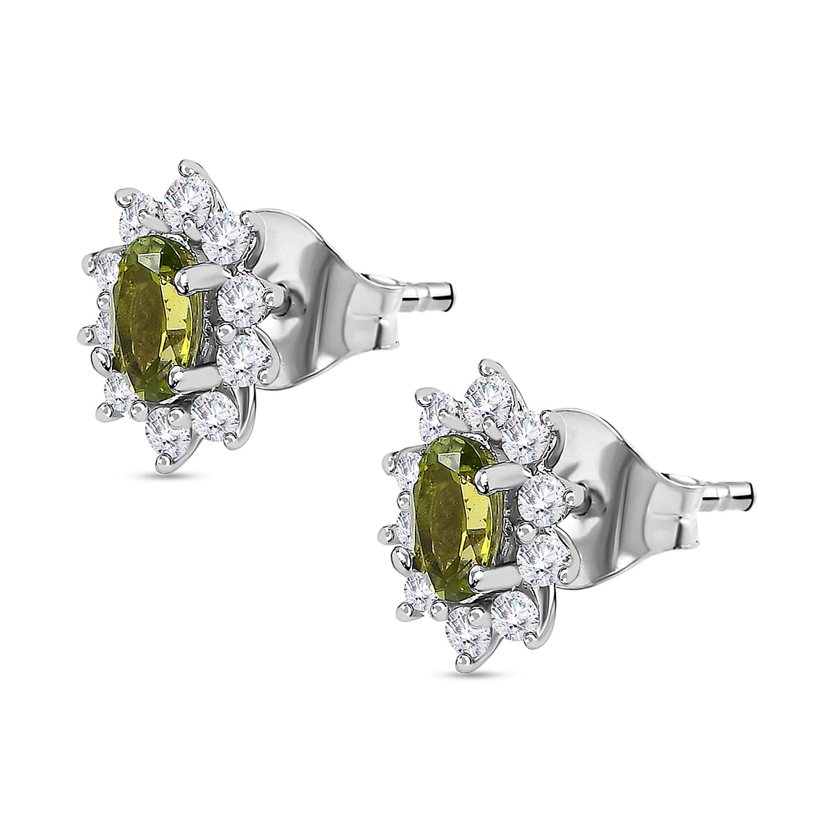 Calabar Tourmaline & Natural Zircon Stud Earrings in Platinum Overlay Sterling Silver