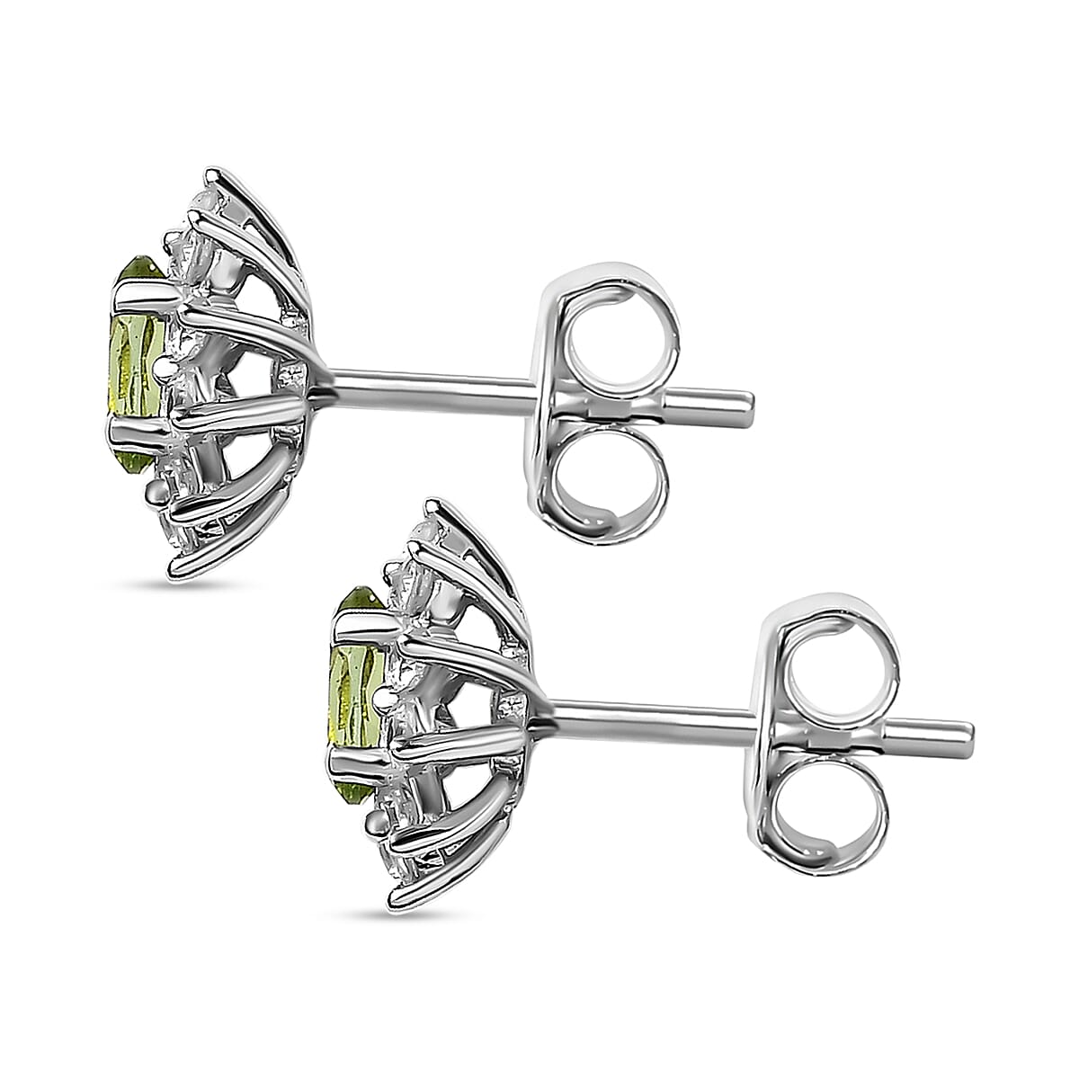 Calabar Tourmaline & Natural Zircon Stud Earrings in Platinum Overlay Sterling Silver