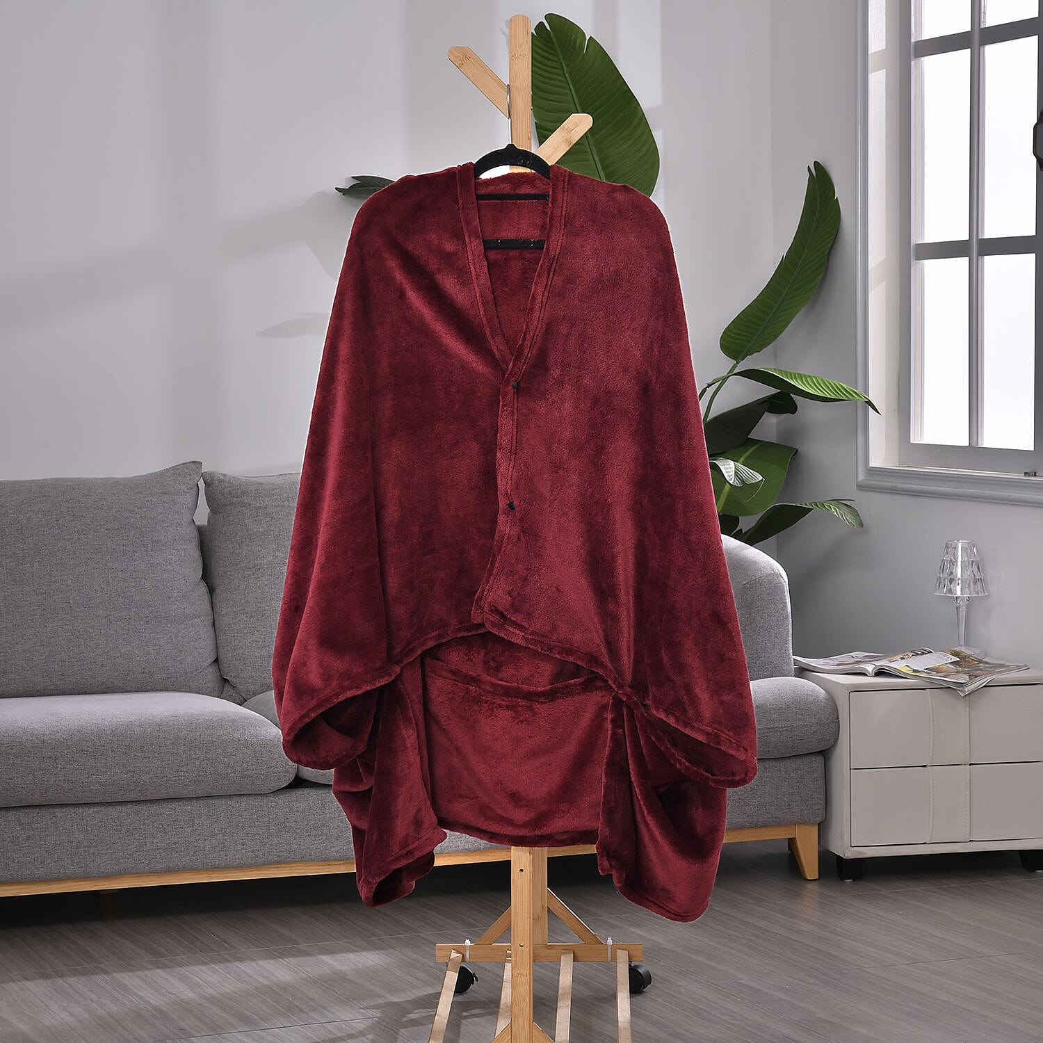 Super Cosy 2-in-1 Blanket Poncho-Pillow (Size 152x101 cm) - Burgundy