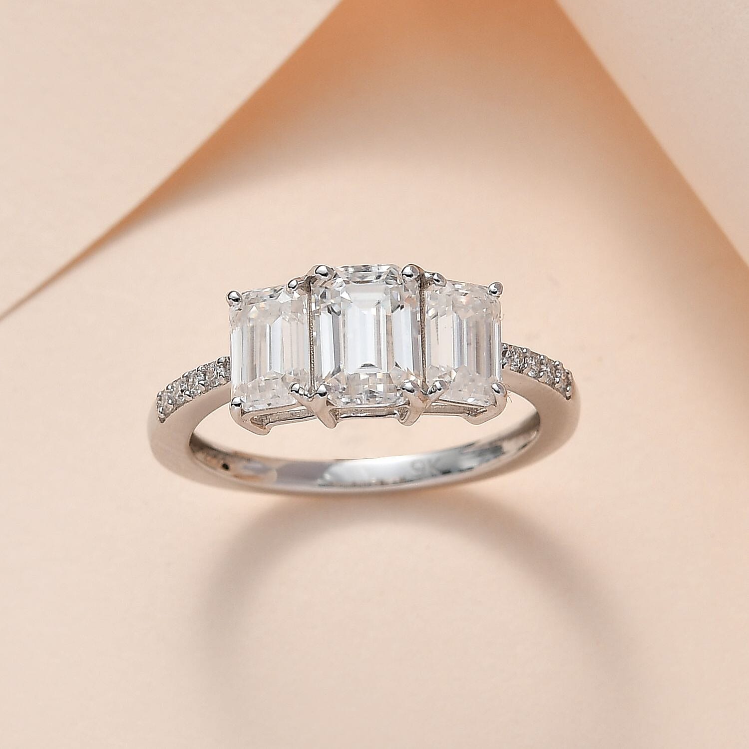 9K White Gold Moissanite Ring 2.27 Ct.