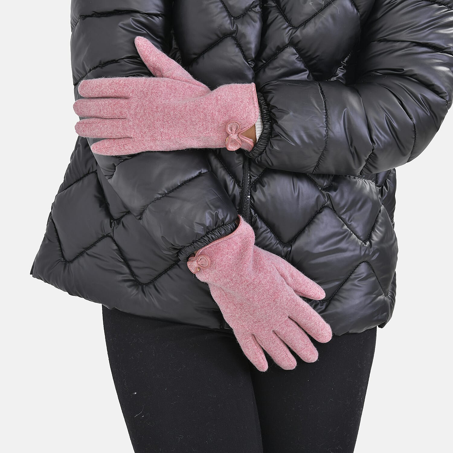 Cashmere Touch Screen Gloves with Decorative Bowknot - Pink