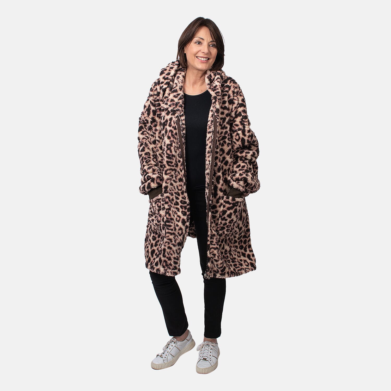 Leopard Pattern Lightweight Sherpa Zipped Hoodie, 8 to 26