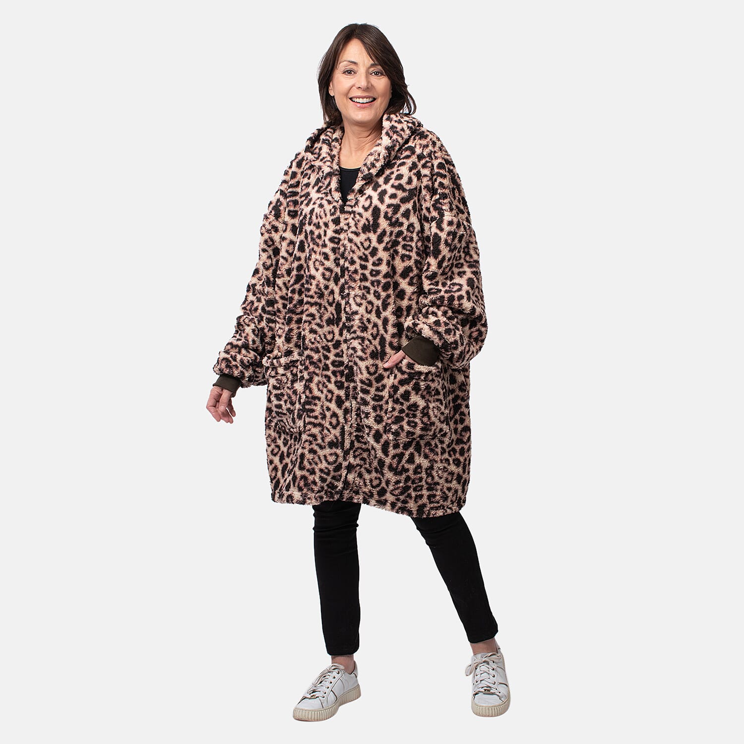 Leopard Pattern Lightweight Sherpa Zipped Hoodie, 8 to 26