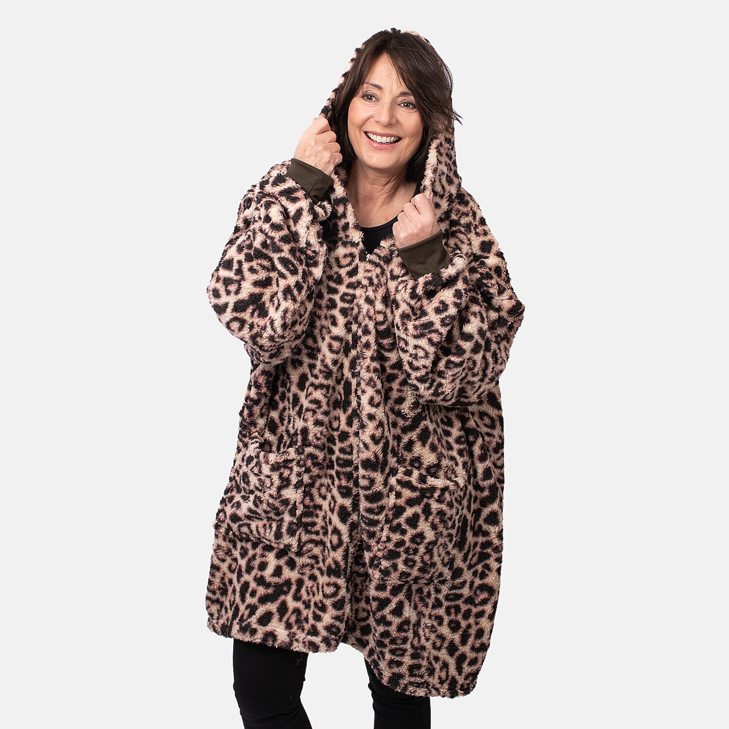 Leopard Pattern Lightweight Sherpa Zipped Hoodie, 8 to 26