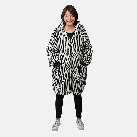 Zebra Pattern Lightweight Sherpa Zipped Hoodie, 8 to 26