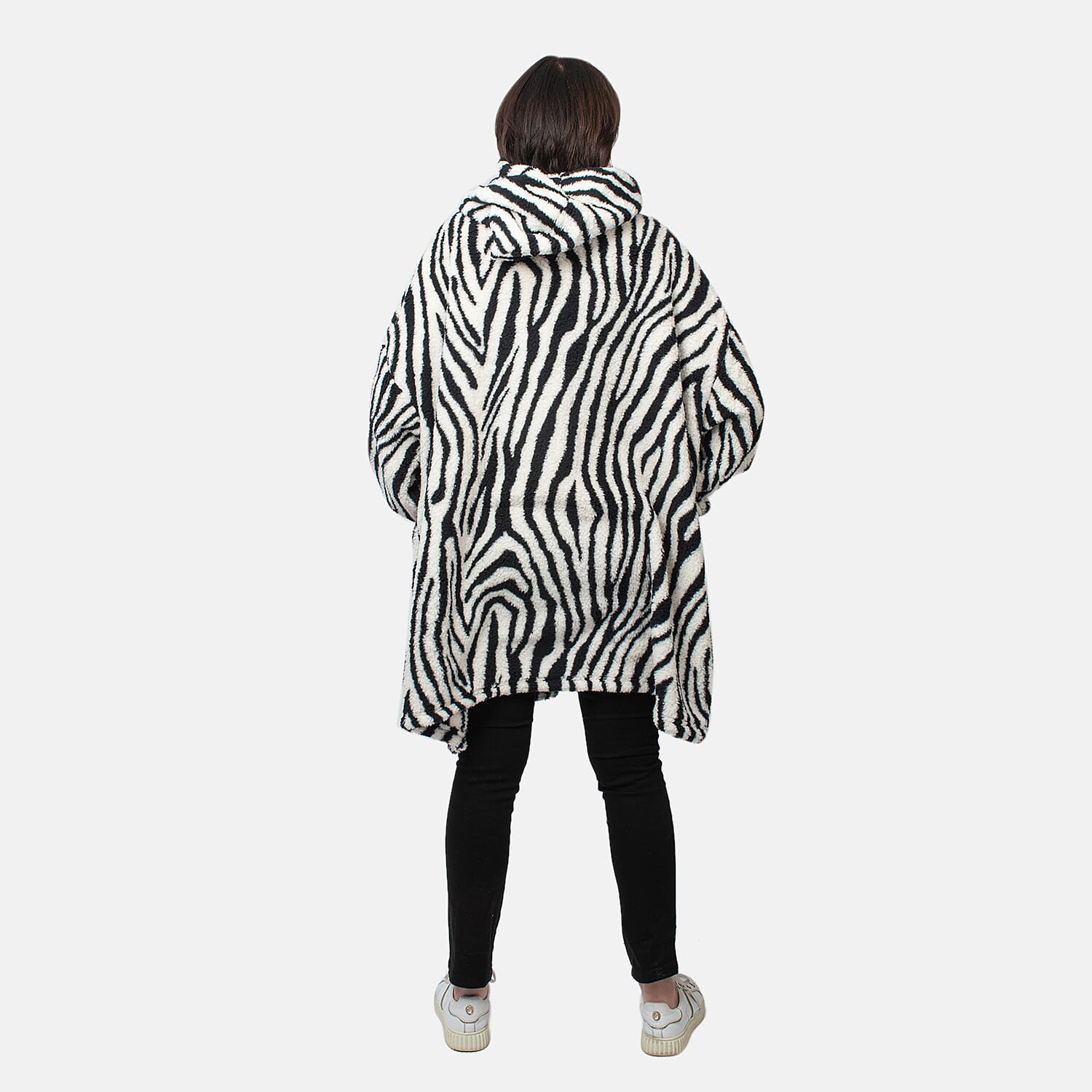 Zebra Pattern Lightweight Sherpa Zipped Hoodie, 8 to 26