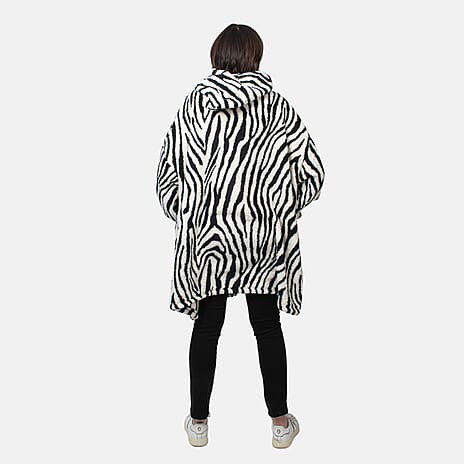 Zebra Pattern Lightweight Sherpa Zipped Hoodie, 8 to 26