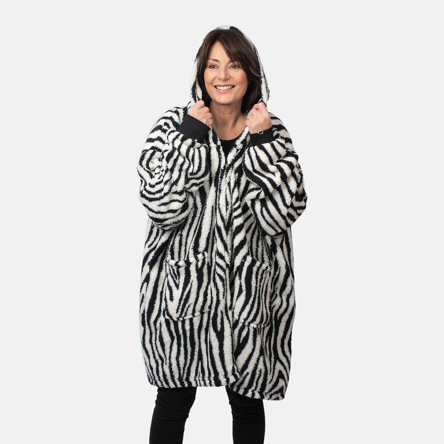 Zebra Pattern Lightweight Sherpa Zipped Hoodie, 8 to 26