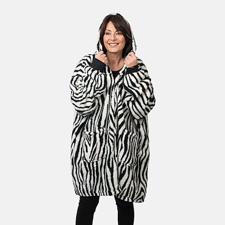 Zebra Pattern Lightweight Sherpa Zipped Hoodie, 8 to 26