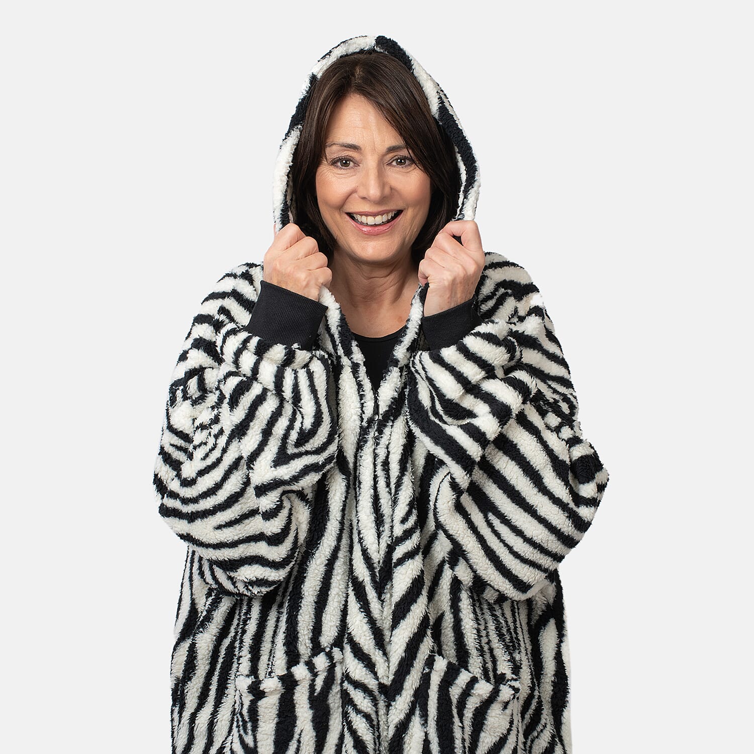 Zebra Pattern Lightweight Sherpa Zipped Hoodie, 8 to 26