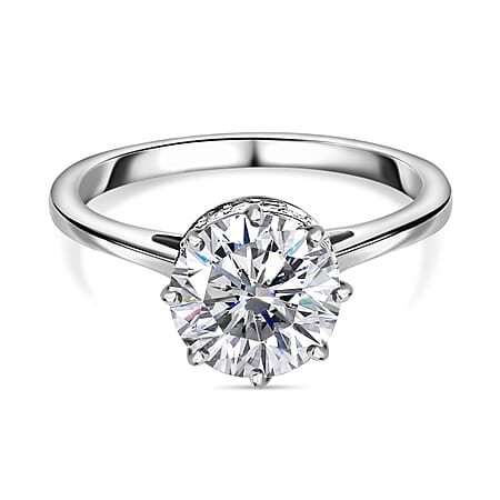 9K White Gold Moissanite Solitaire Ring 1.92 Ct.