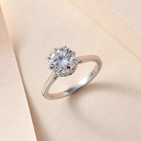9K White Gold Moissanite Ring 2.01 Ct.