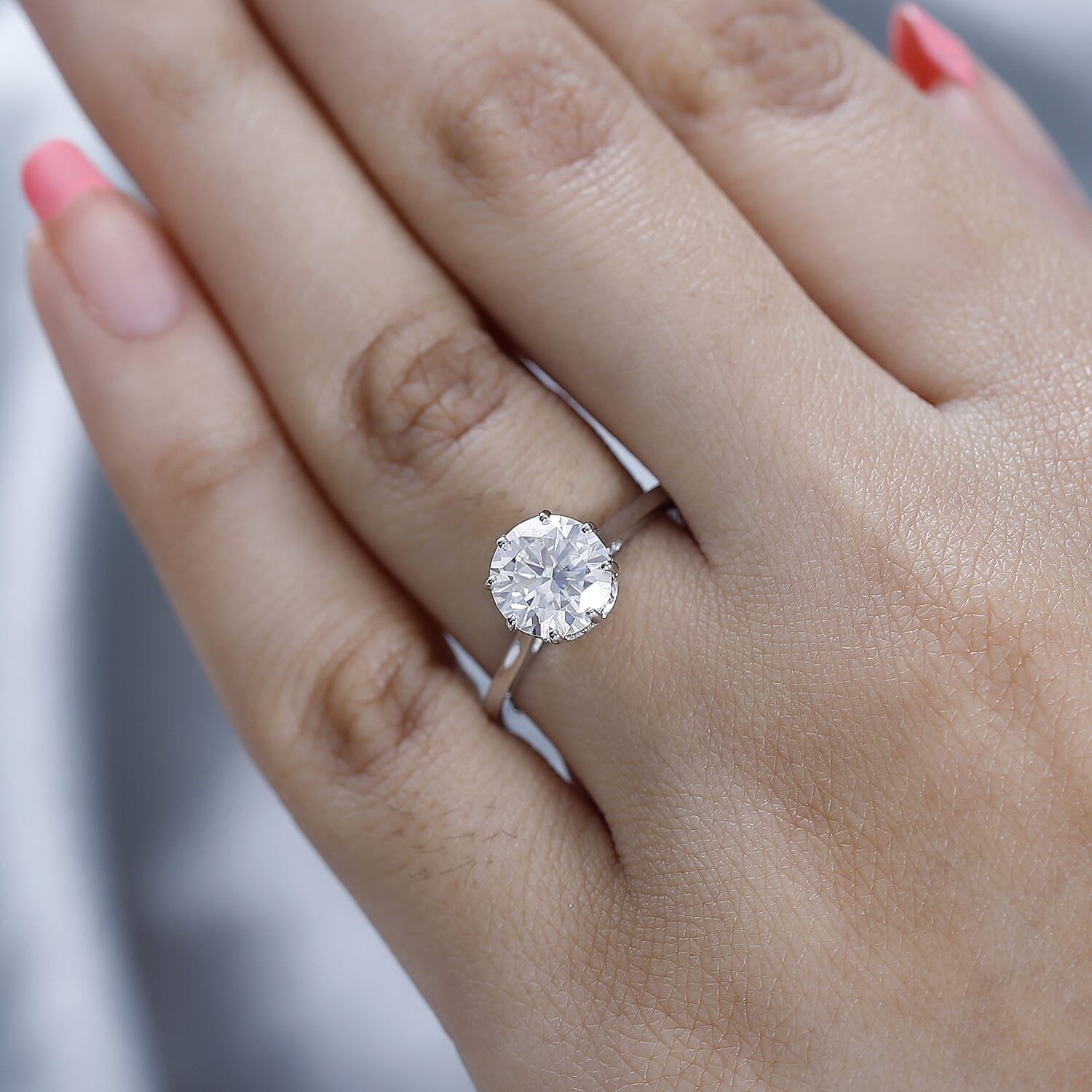 9K White Gold Moissanite Ring 2.01 Ct.