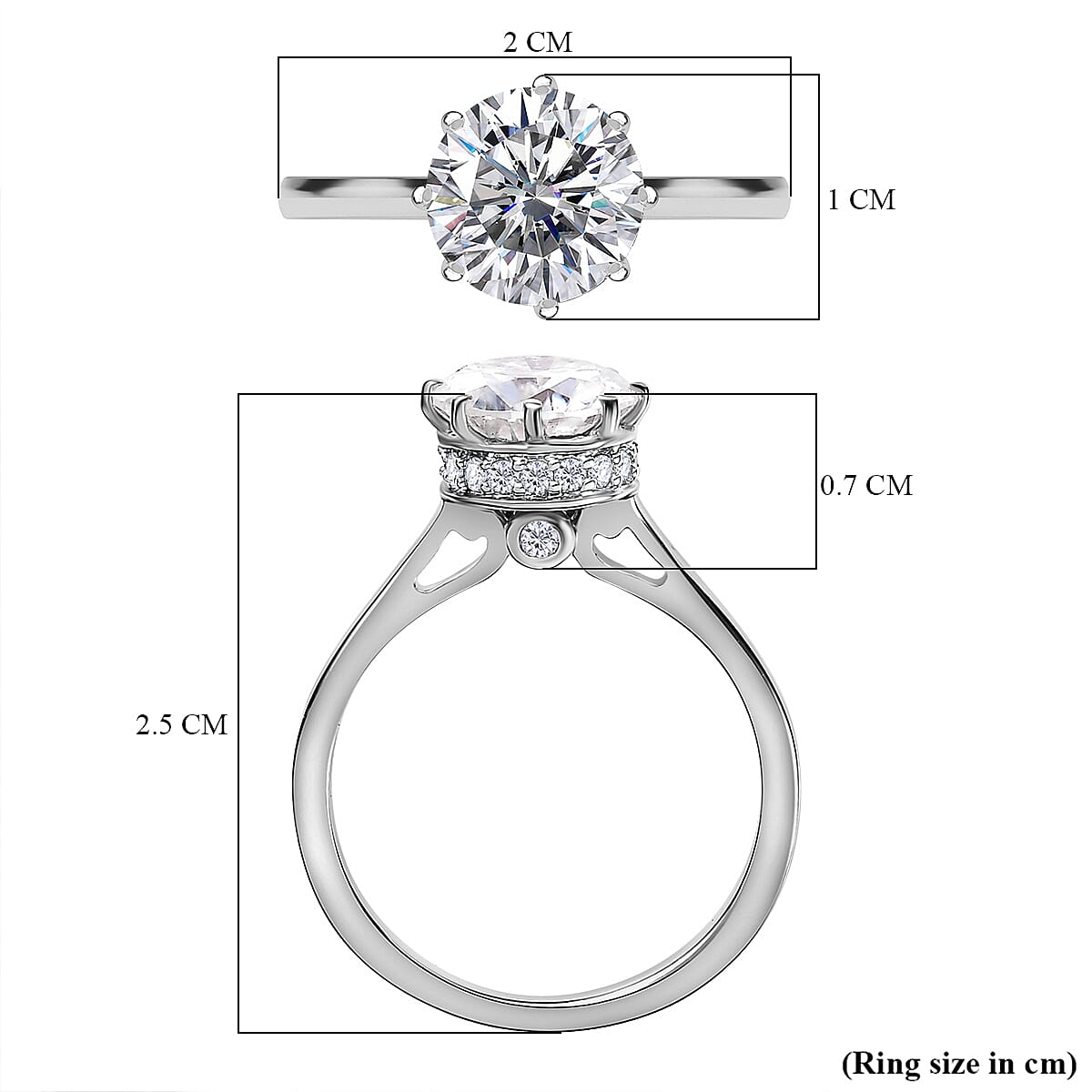 9K White Gold Moissanite Ring 2.01 Ct.