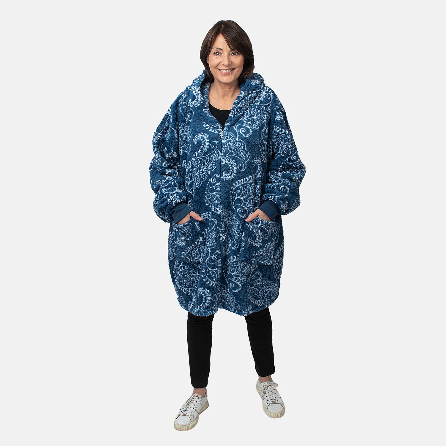 Abstract Leaves Pattern Lightweight Sherpa Zipped Hoodie, 8 to 26