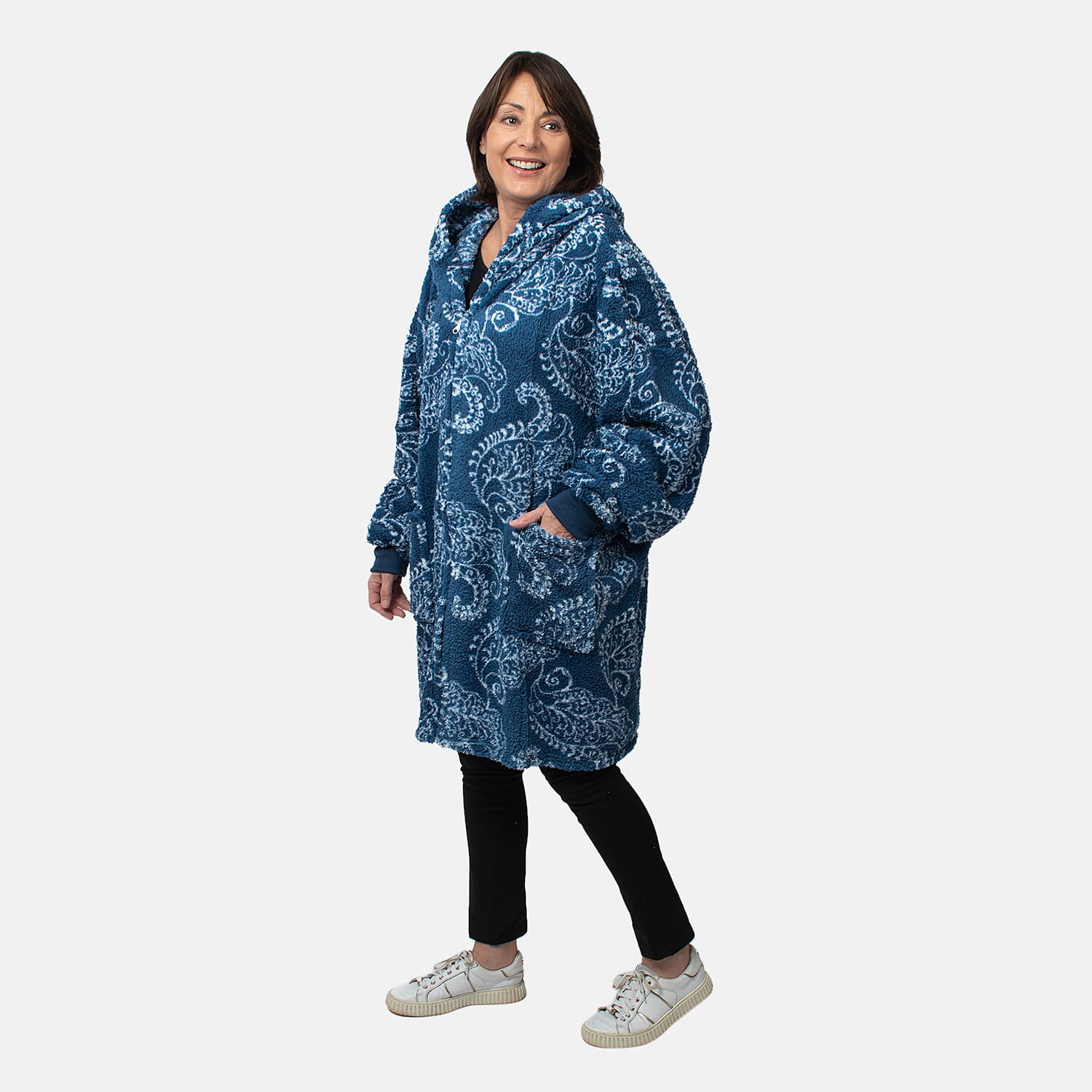 Abstract Leaves Pattern Lightweight Sherpa Zipped Hoodie, 8 to 26