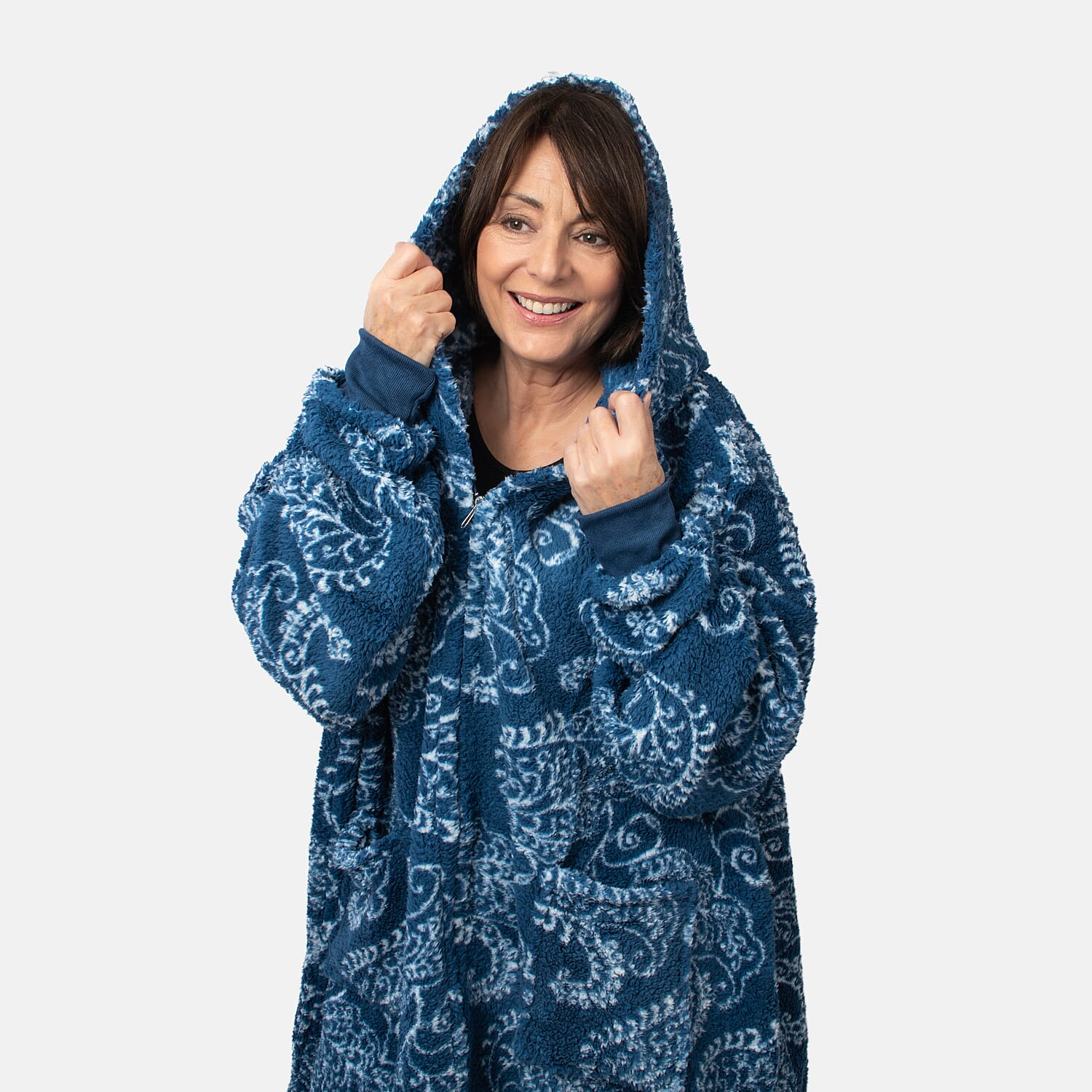 Abstract Leaves Pattern Lightweight Sherpa Zipped Hoodie, 8 to 26