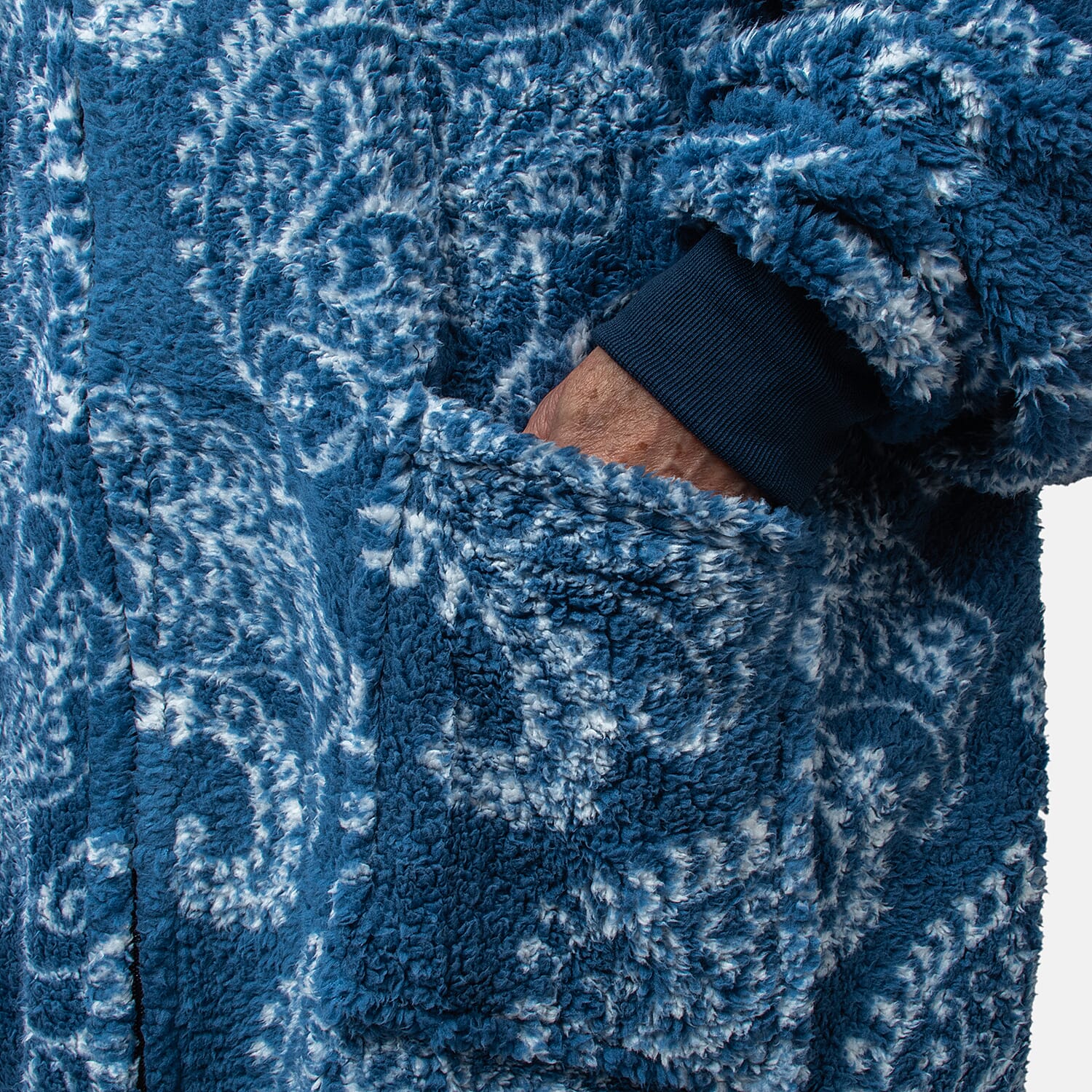 Abstract Leaves Pattern Lightweight Sherpa Zipped Hoodie, 8 to 26