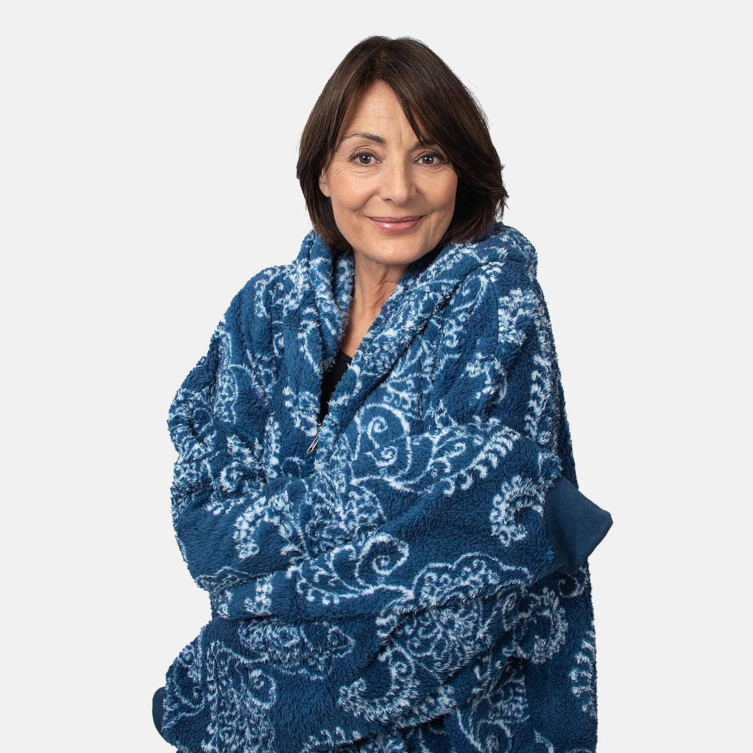 Abstract Leaves Pattern Lightweight Sherpa Zipped Hoodie, 8 to 26