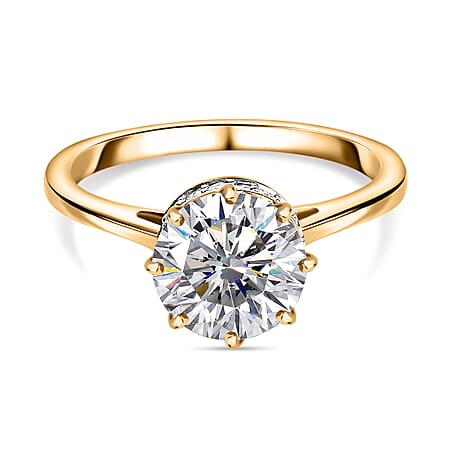 9K Yellow Gold Moissanite Solitaire Ring 1.92 Ct