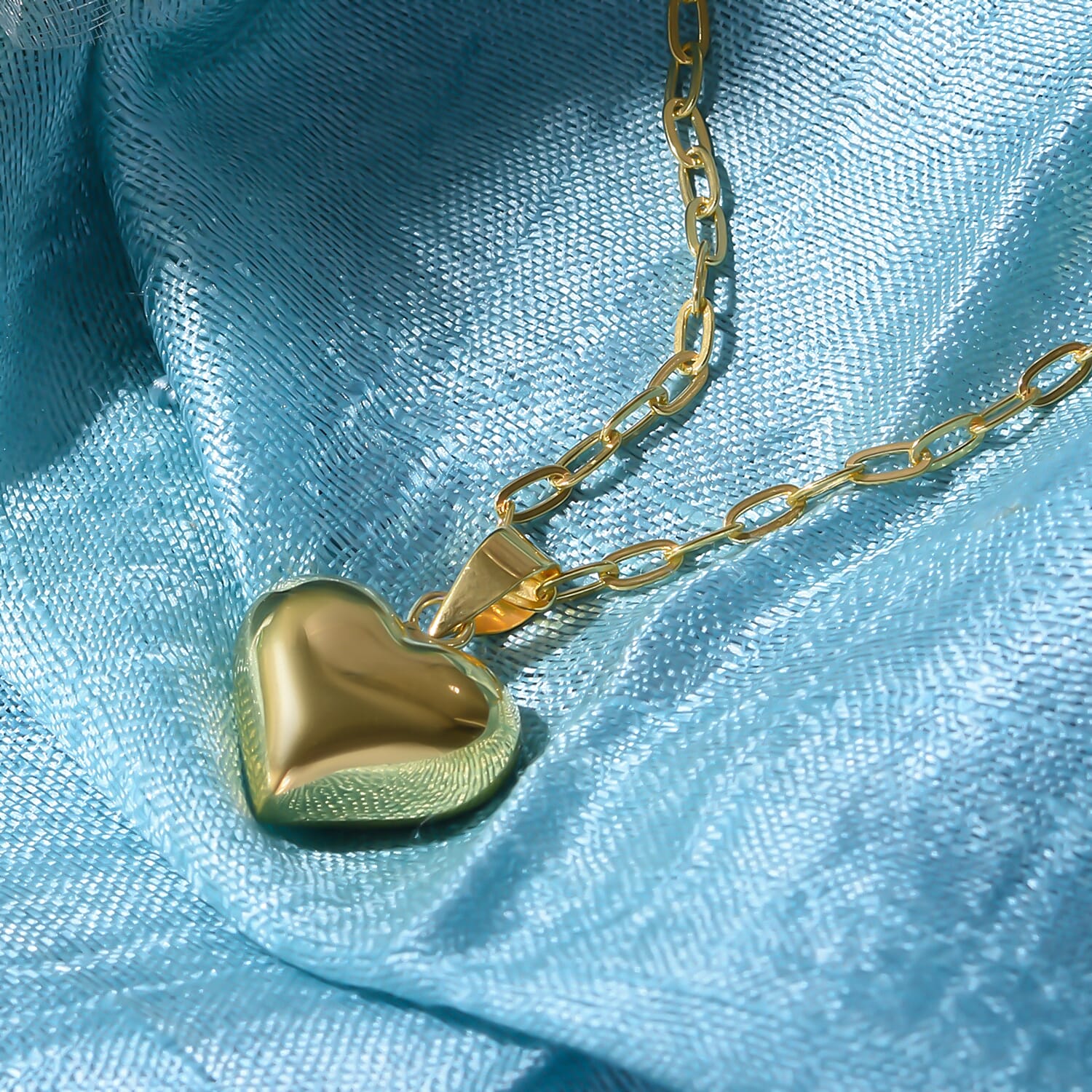 Gold Overlay Sterling Silver Paperclip Heart Necklace (Size - 20), Silver Wt. 9.45 Gms