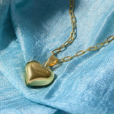 Gold Overlay Sterling Silver Paperclip Heart Necklace (Size - 20), Silver Wt. 9.45 Gms