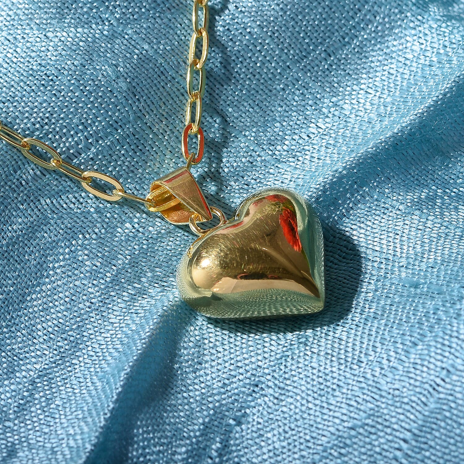 Designer CloseOut- Gold Overlay Sterling Silver Heart Bracelet with Paper Clip Link Chain (Size - 7.5), Silver Wt. 6.5 Gms