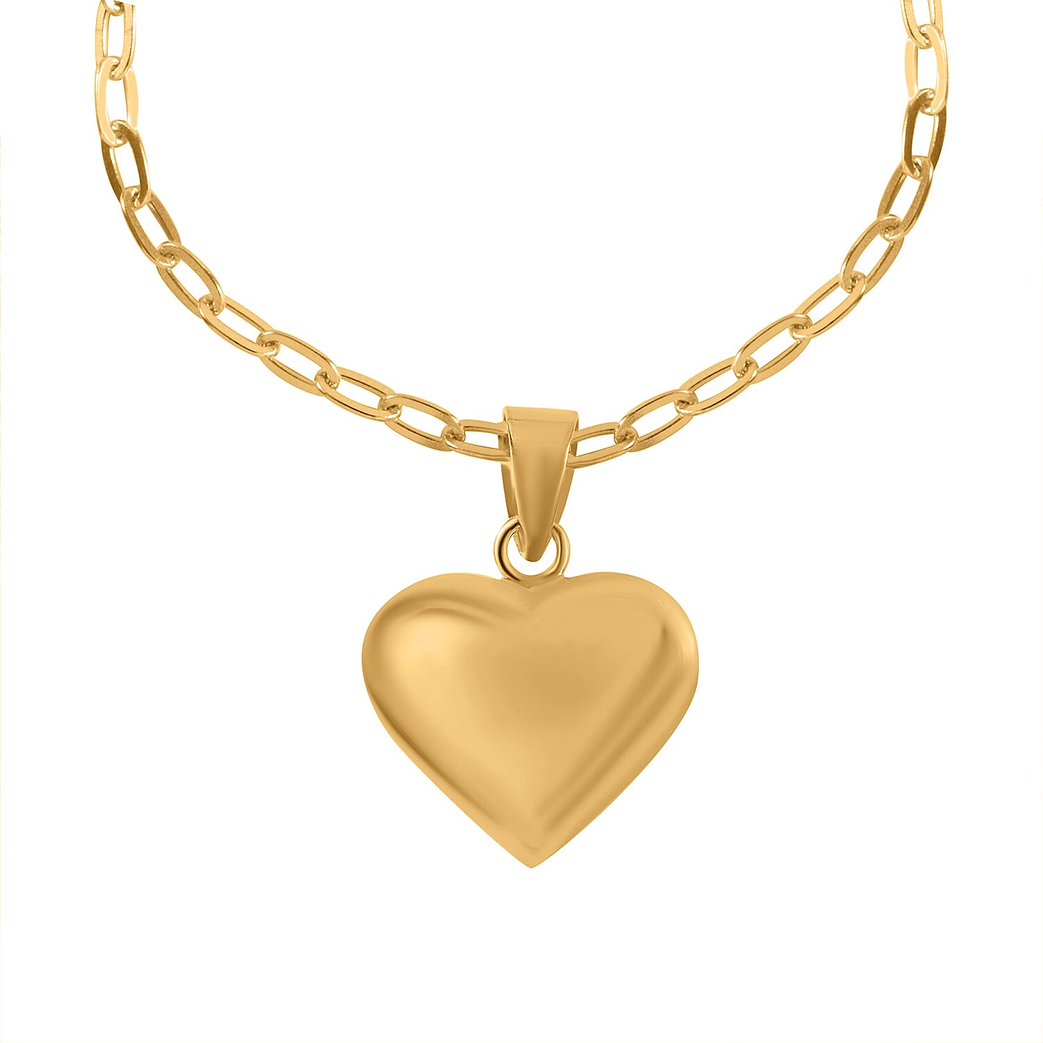Designer CloseOut- Gold Overlay Sterling Silver Heart Bracelet with Paper Clip Link Chain (Size - 7.5), Silver Wt. 6.5 Gms