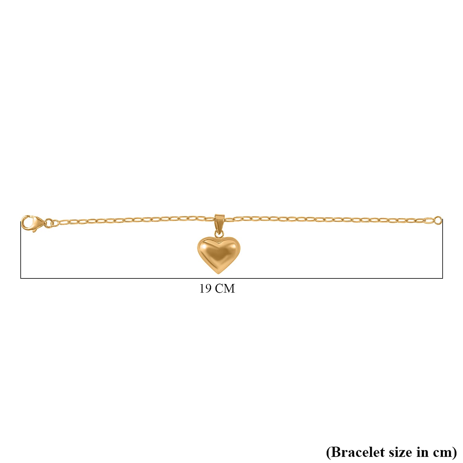 Designer CloseOut- Gold Overlay Sterling Silver Heart Bracelet with Paper Clip Link Chain (Size - 7.5), Silver Wt. 6.5 Gms